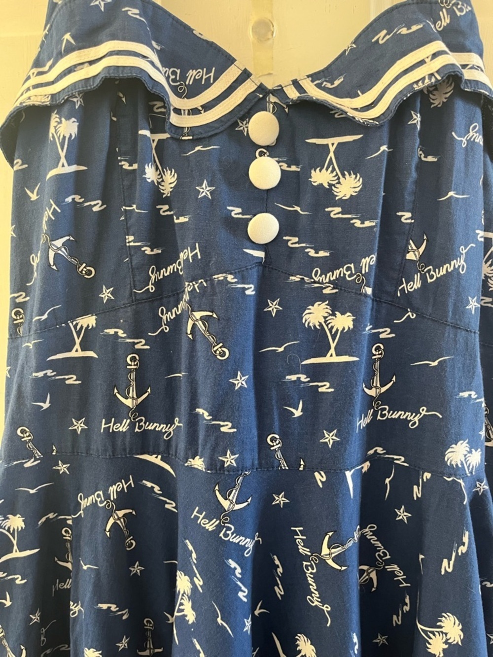 Hell Bunny Vixen Nautical Retro Summer Beach Halter Sailing 50's Dress Sz Med - Picture 10 of 10